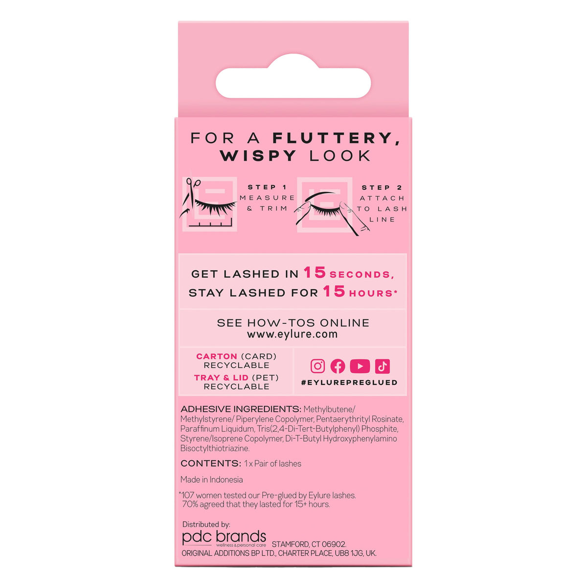 Eylure faux cils pré-collés sur table avec accessoires