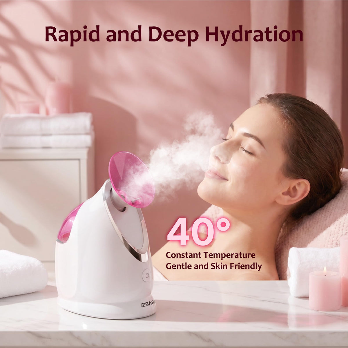 EZBASICS Steamer Facial rose avec accessoires