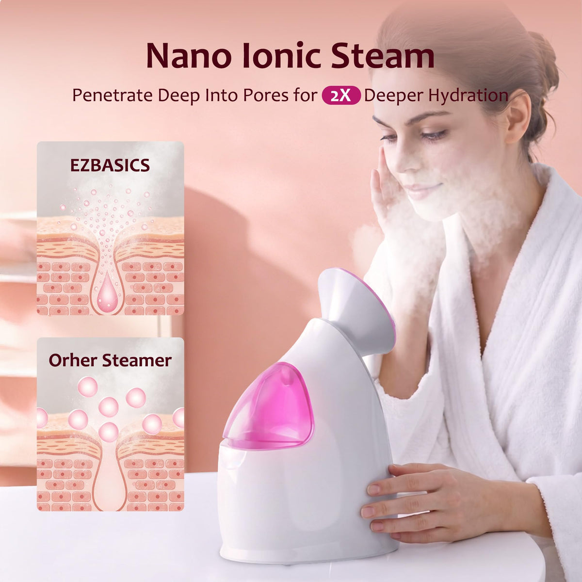 EZBASICS Steamer Facial rose en fonctionnement