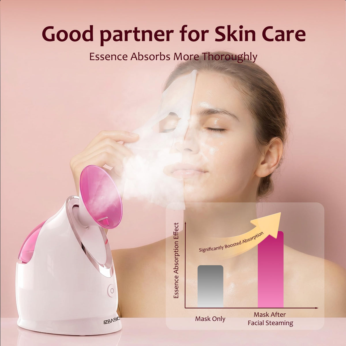 EZBASICS Steamer Facial rose vue latérale