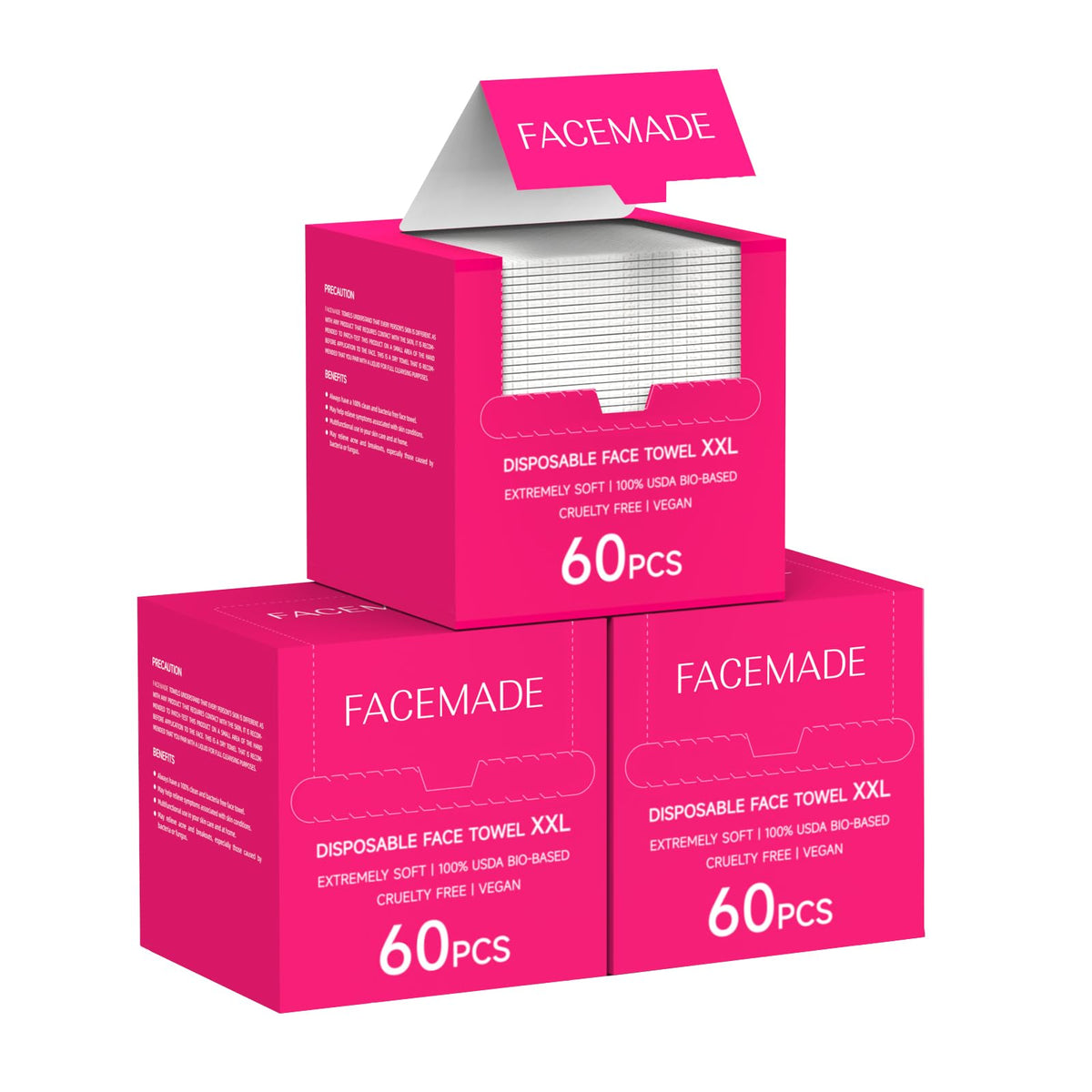 FACEMADE Serviettes Visage Jetables XXL 12" × 12" paquet avant
