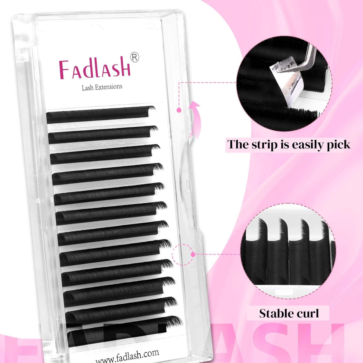 FADLASH extensions de cils avec courbure stable, résistantes à la chaleur