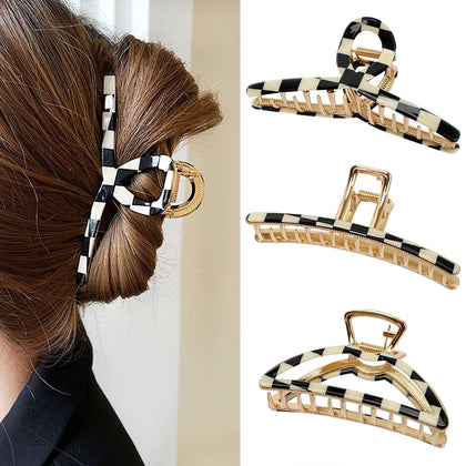 FAELBATY barrettes à cheveux en acétate design échiquier vue de face