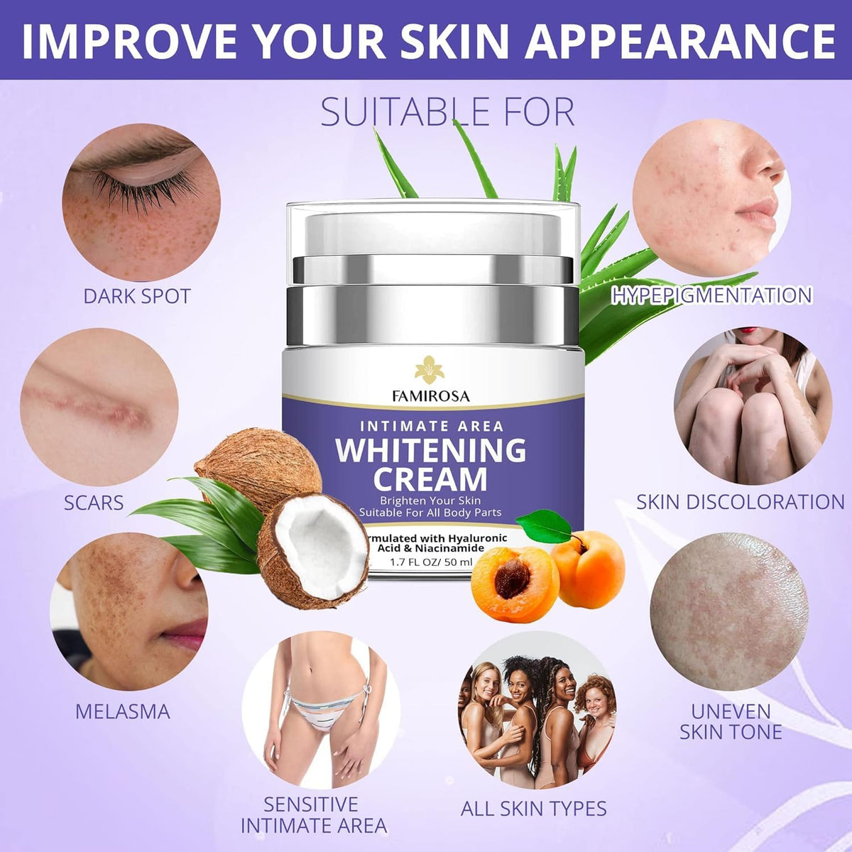 FAMIROSA Crème Correctrice de Taches Sombres 340g sur les genoux
