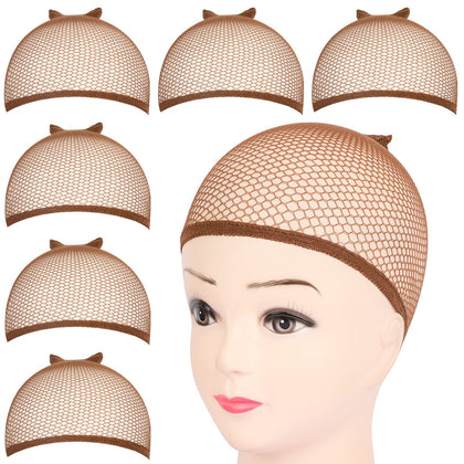 Fandamei bonnet de perruque marron foncé, vue avant avec design en maille