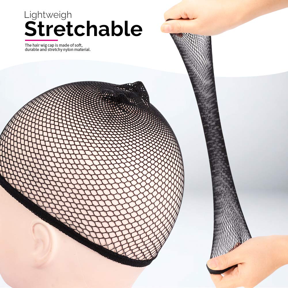 Fandamei bonnet de perruque noir en maille avec cheveux à l'intérieur