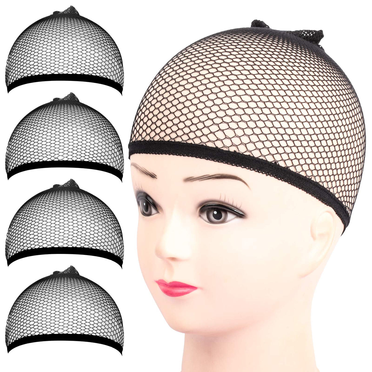 Fandamei bonnet de perruque noir en maille vue de face