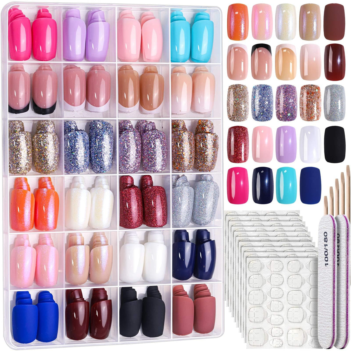 Fandamei Faux Ongles Press On 576 PCS ensemble avec boîte de rangement
