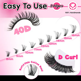 FANXITON Faux Cils Clusters 40D D Curl 280pcs côté