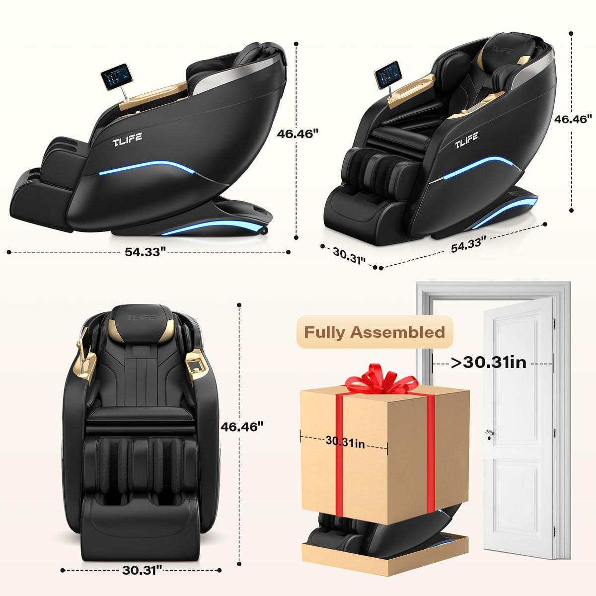 Fauteuil de massage TLIFE noir angle latéral