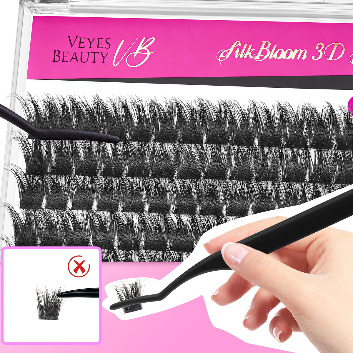 Faux cils VEYESBEAUTY 16mm montrant leur texture fluffy