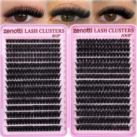 Faux cils zenotti 544PCS vue avant avec clusters 80D et 100D