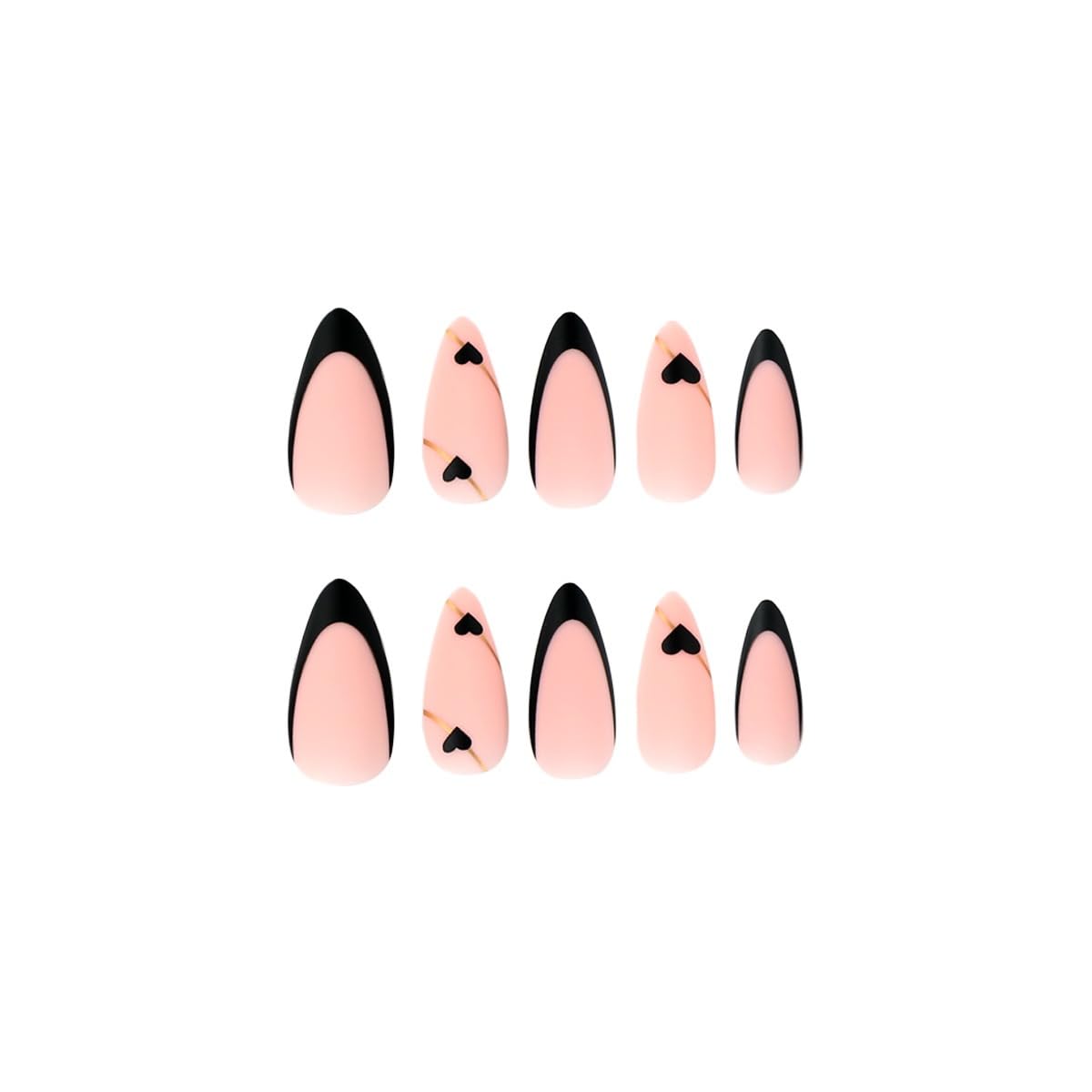 Faux ongles amande CTTHNBD, en train d'être appliqués sur des ongles naturels