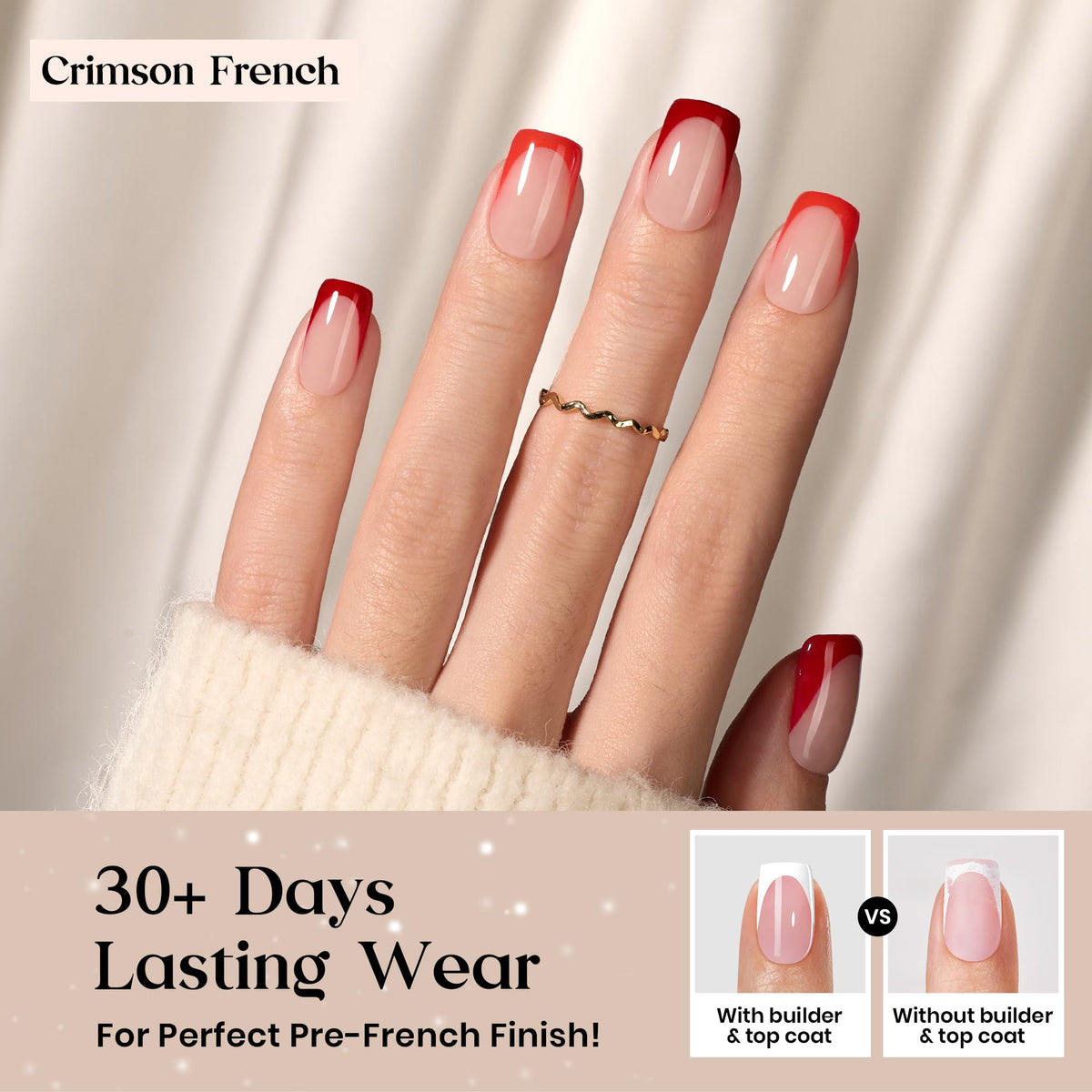 Faux ongles Beetles rouge avec design French Tip