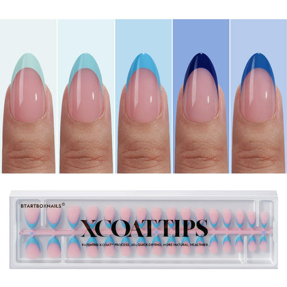 Faux ongles BTARTBOXNAILS French tips bleus, modèle court en amande