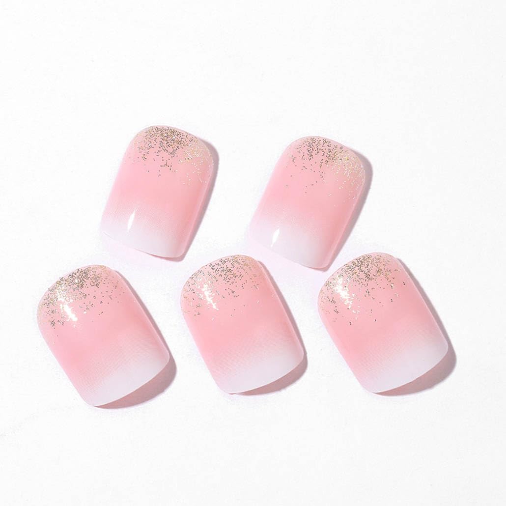 Faux ongles carrés rose brillant Foccna - présentation du produit