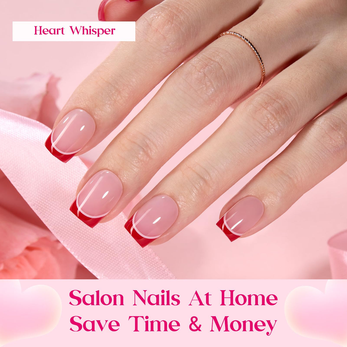 Faux ongles courtes carrés montrant le design français moderne