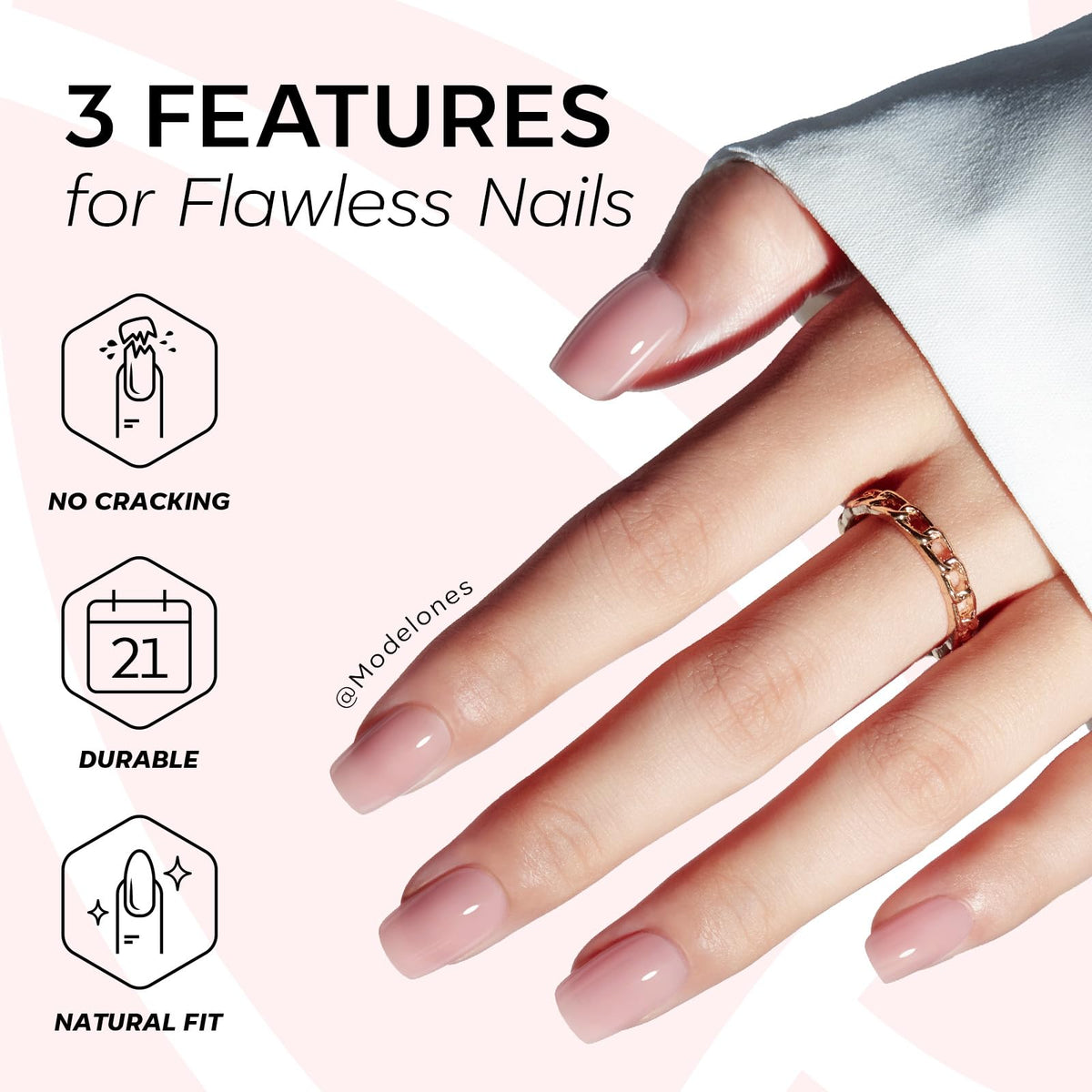 Faux ongles courts Modelones avec lime et bâtonnet de cuticule