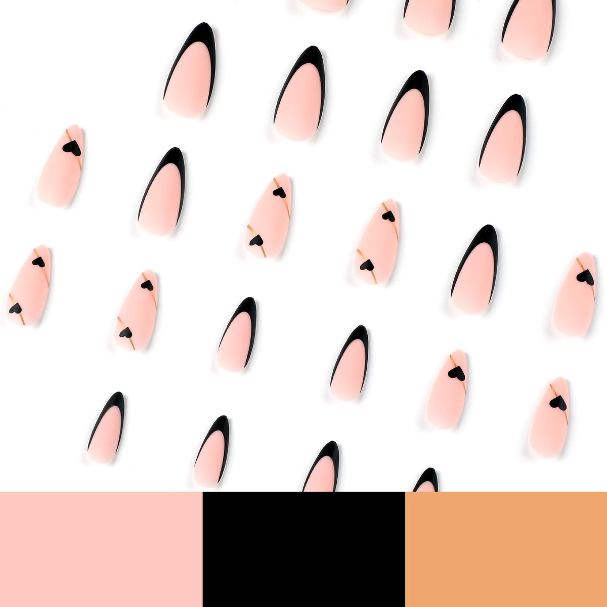 Faux ongles CTTHNBD sur une main, avec design doré visible