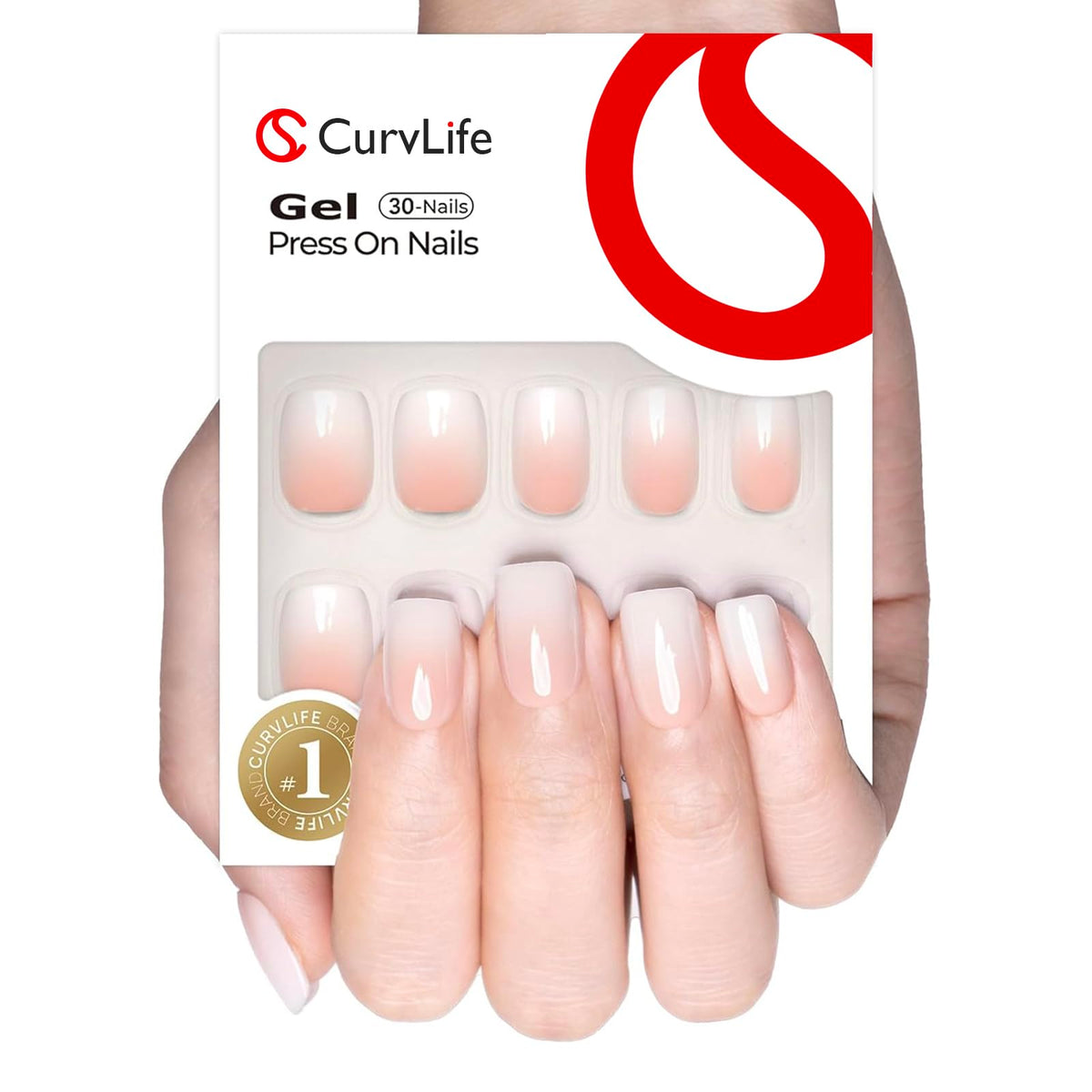 Faux ongles CurvLife courts en gel blanc milky fade, vue de face