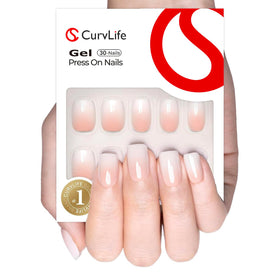 Faux ongles CurvLife courts en gel blanc milky fade, vue de face