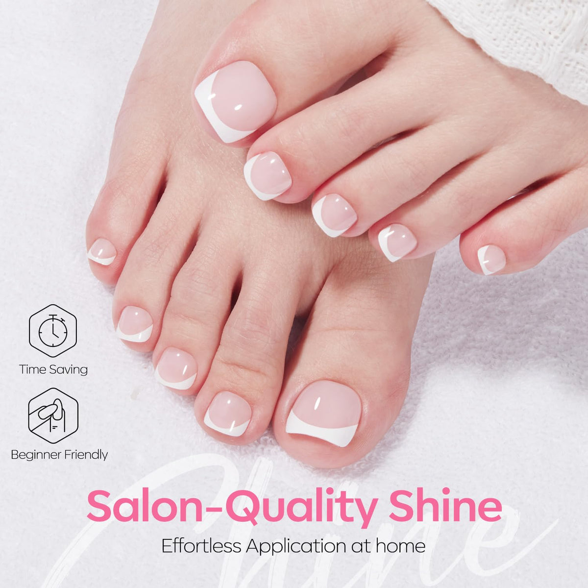 Faux ongles de pieds courts rose avec accessoires de pose