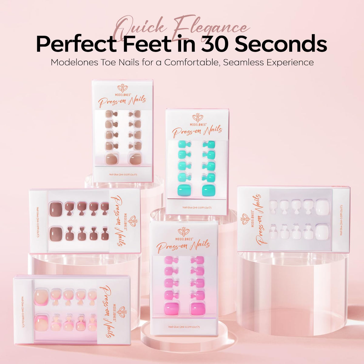 Faux ongles de pieds marron rosé avec adhésif médical inclus