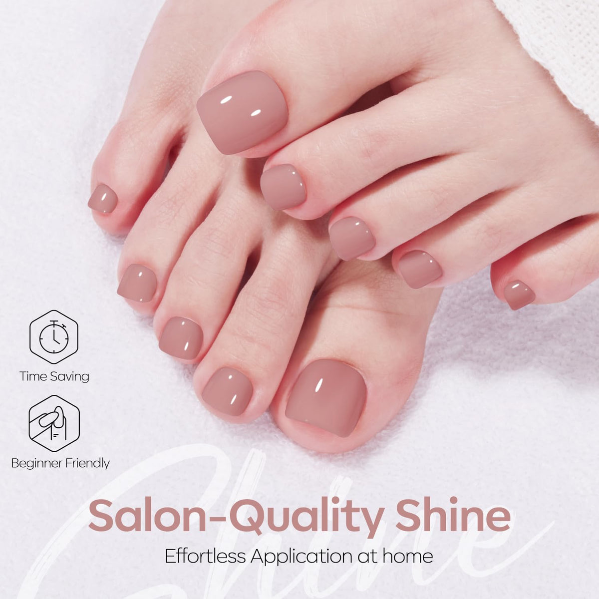 Faux ongles de pieds marron rosé modelones, taille et design variés