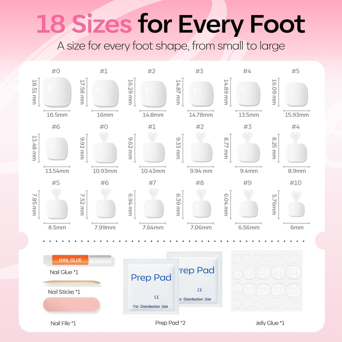 Faux ongles de pieds modelones avec différentes tailles
