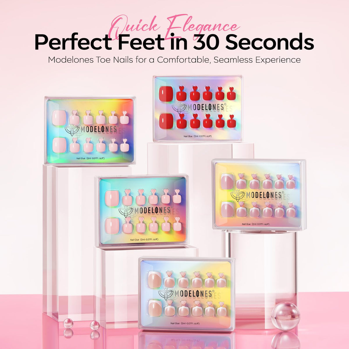 Faux ongles de pieds modelones dans leur étui de rangement