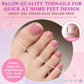 Faux ongles de pieds press-on en rose poudré, vue de près