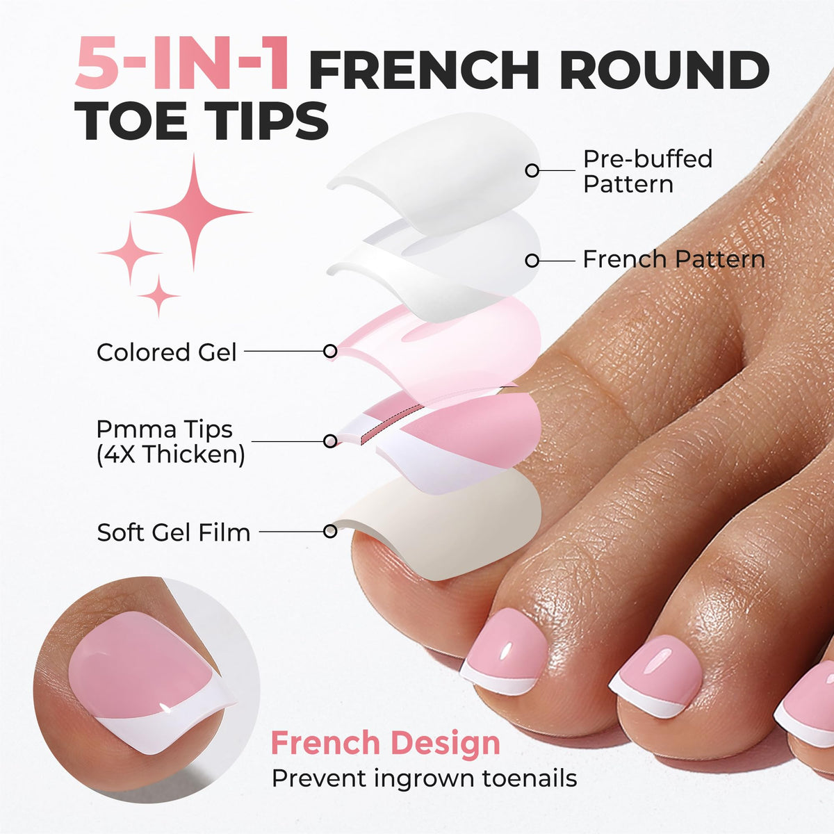 Faux ongles de pieds UNA GELLA en rose pâle avec finition brillante