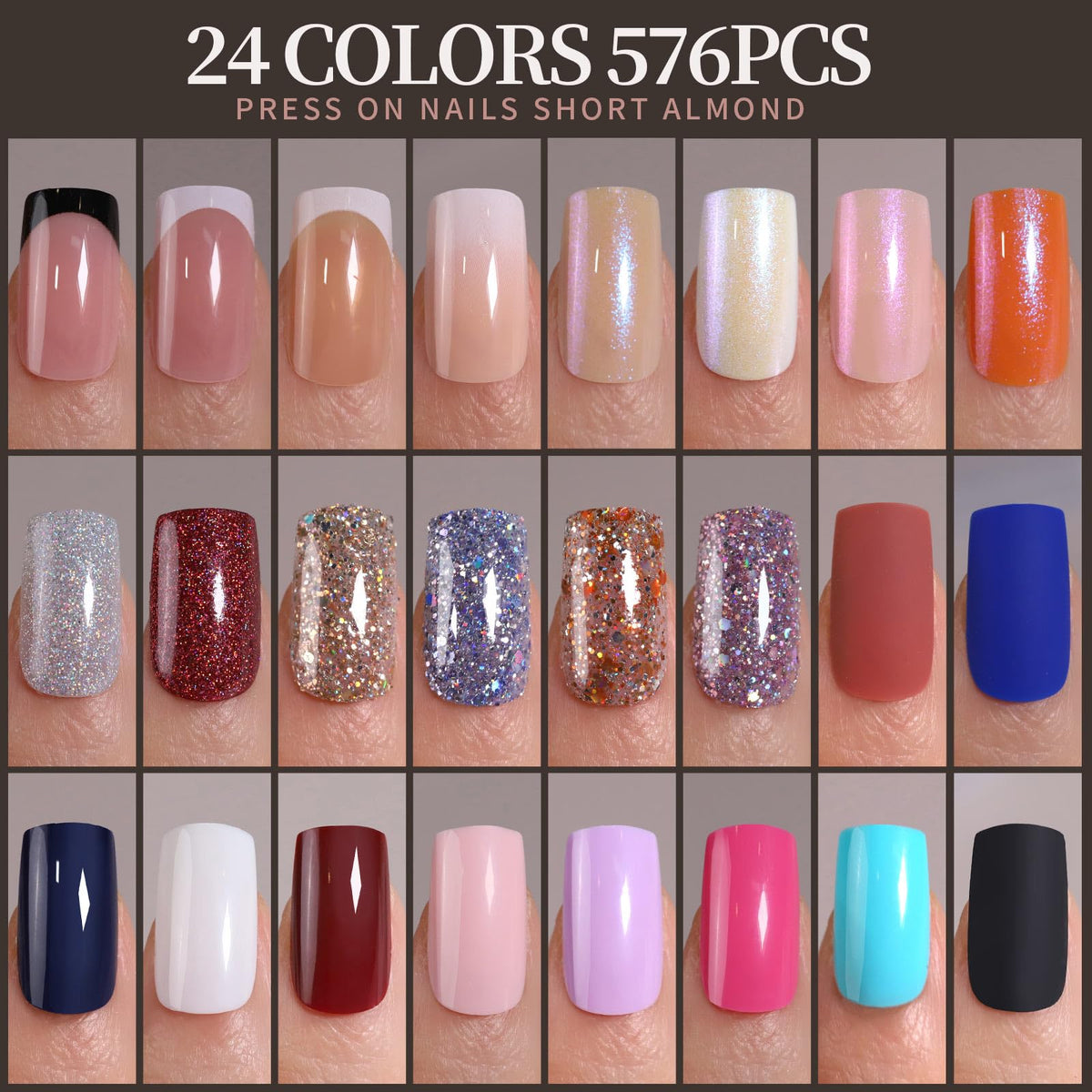 Faux ongles Fandamei en couleurs variées avec paillettes