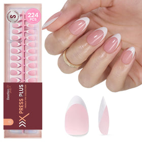 Faux ongles français beetles 224 pièces rose en amande