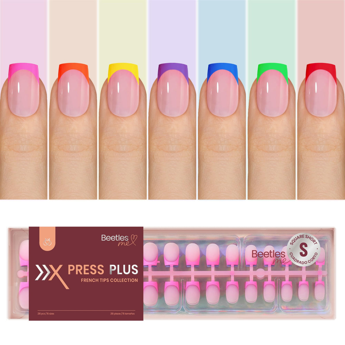 Faux ongles français Beetles en 7 couleurs avec packaging