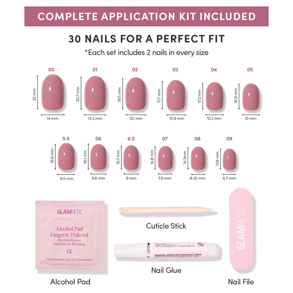 Faux ongles Glamnetic en application sur des mains