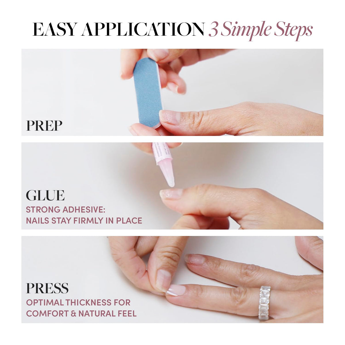 Faux ongles Glamnetic montrant le revêtement UV protecteur