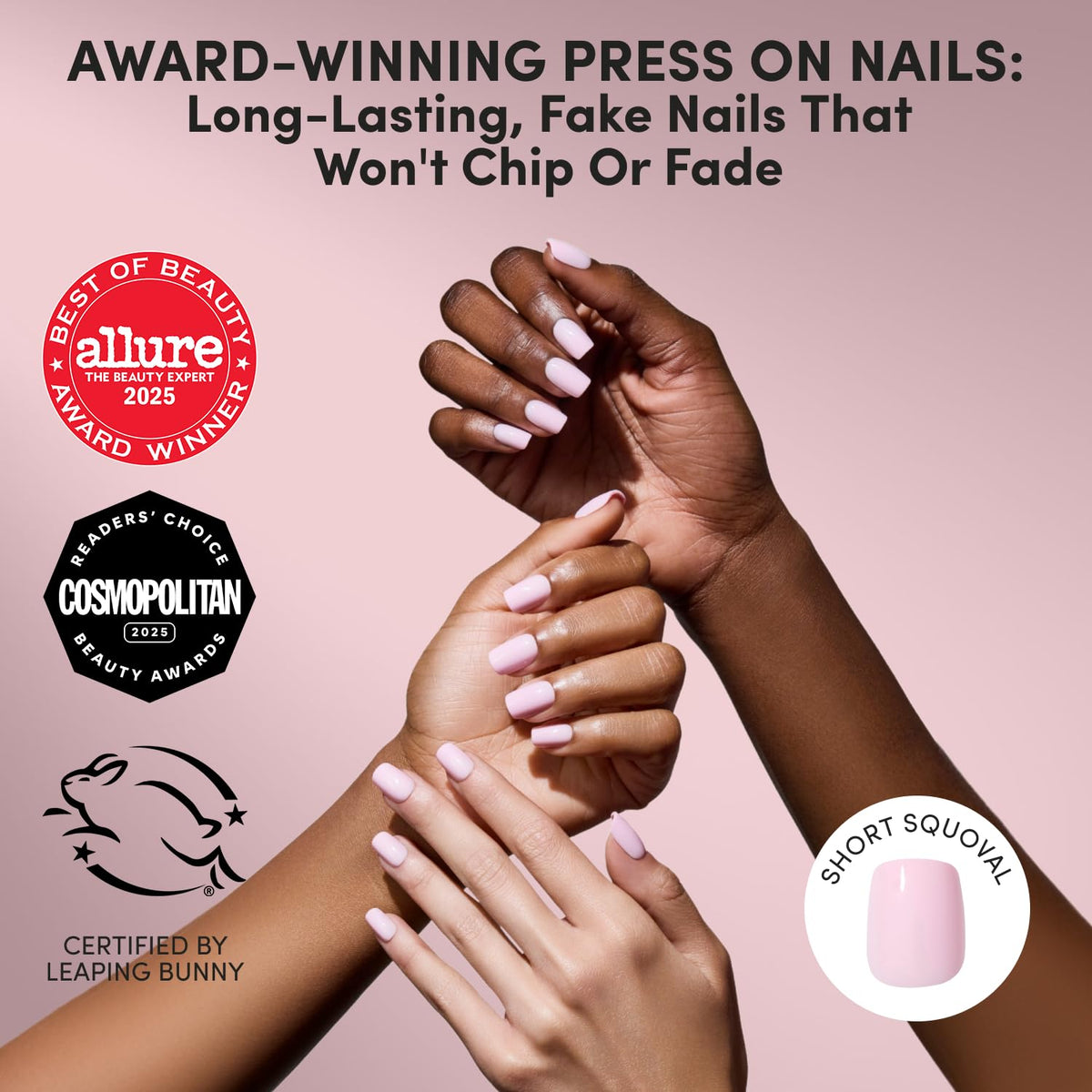 Faux ongles Glamnetic rose clair avec finition brillante