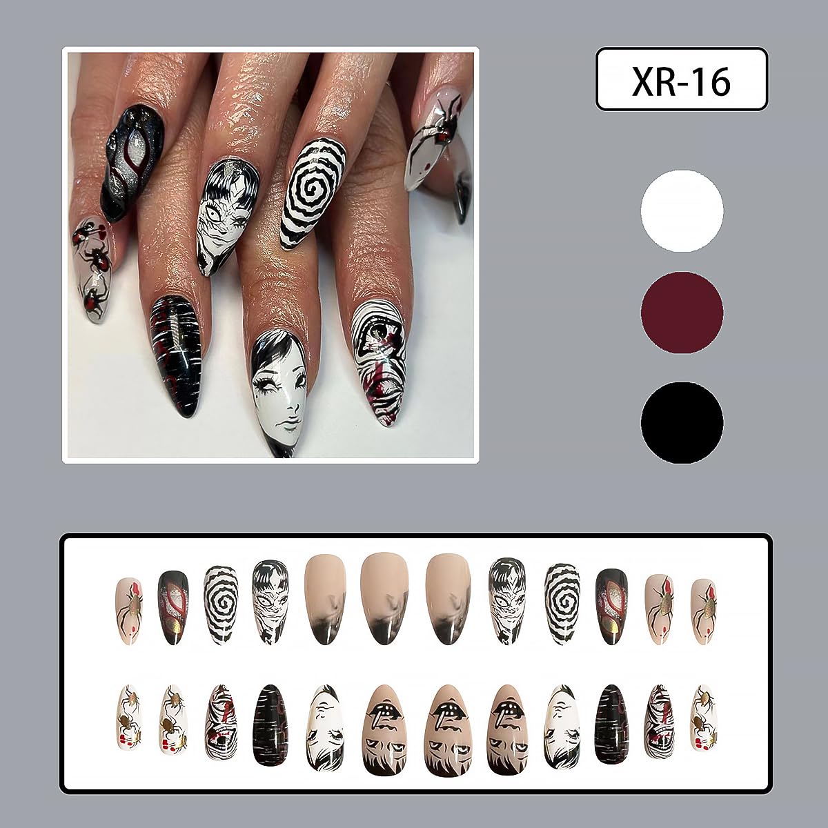 Faux ongles gothiques avec mini lime et colle