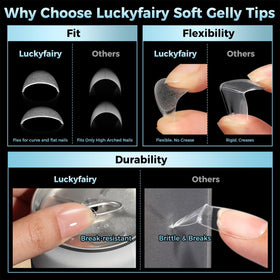 Faux ongles Luckyfairy extra courts dans leur boîte, vue de dessus