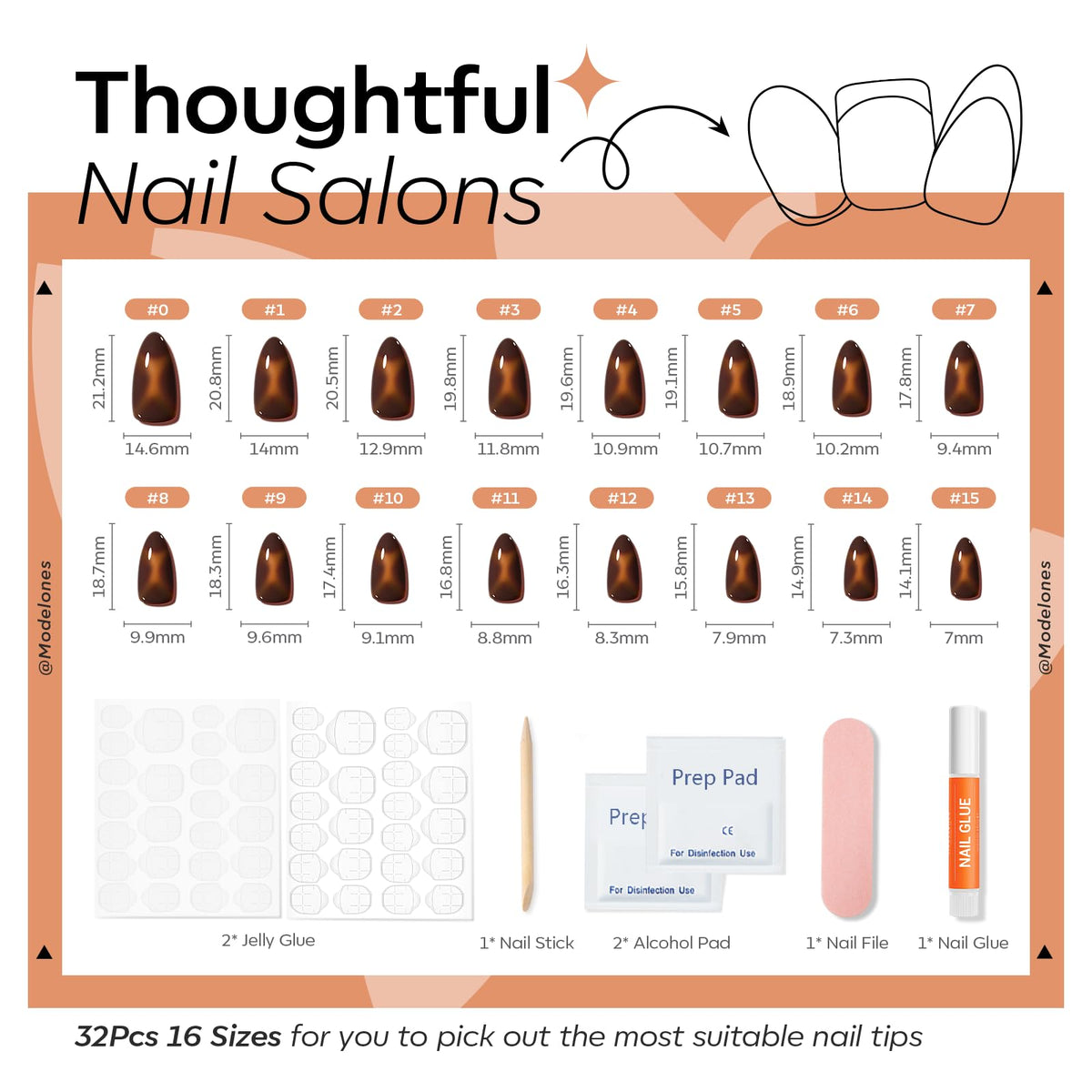 Faux ongles marron modelones prêts à porter