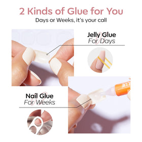 Faux ongles Modelones prêts à être appliqués sur des ongles naturels