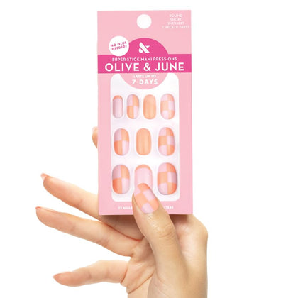 Faux ongles Olive & June Super Stick Sherbert Checker Party, vue avant