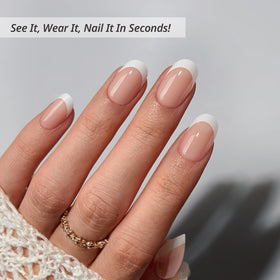 Faux ongles oval courts avec pointes blanches BTArtbox