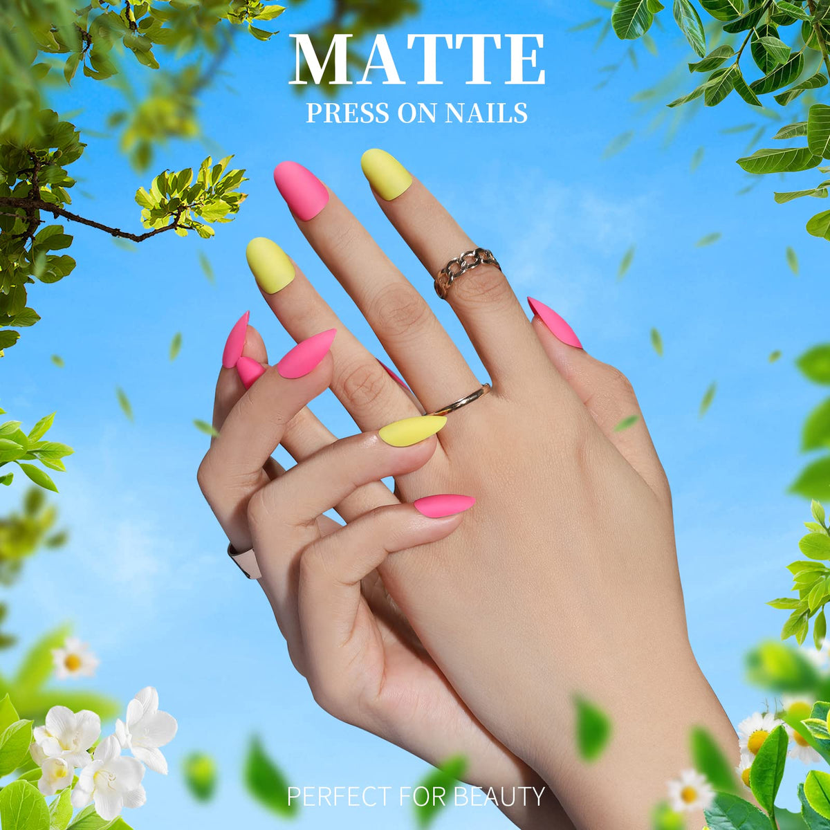 Faux ongles ovales courts Teenitor en couleurs mates et brillantes