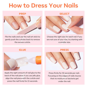 Faux ongles press-on bleus appliqués sur des ongles naturels