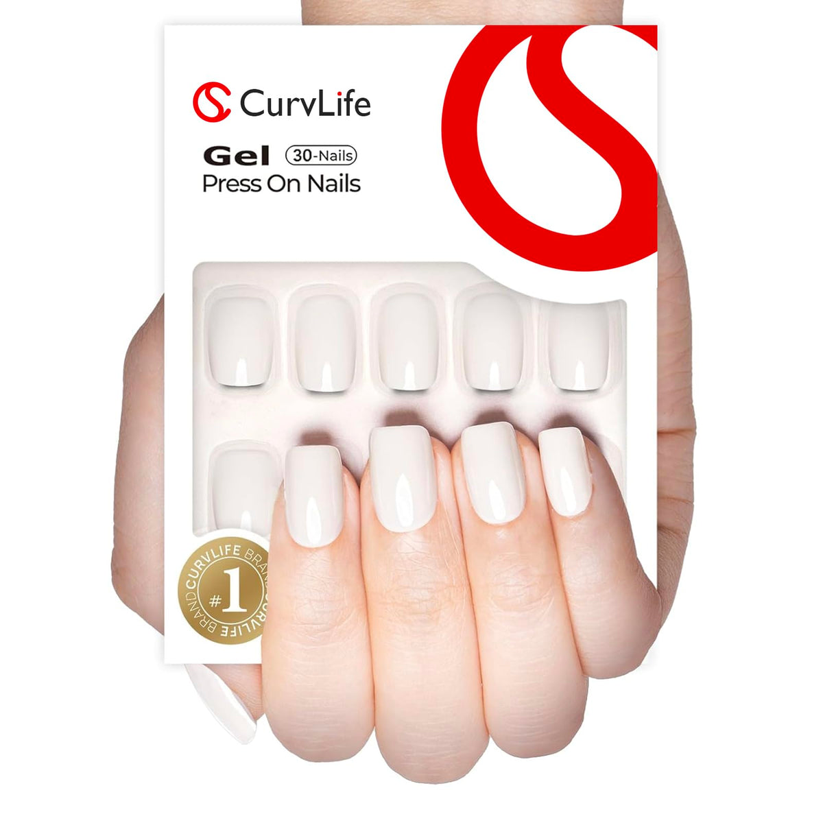 Faux ongles press-on carrés en gel blanc céramique, vue de face