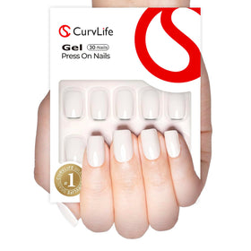 Faux ongles press-on carrés en gel blanc céramique, vue de face