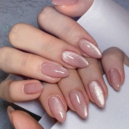 Faux ongles press on CTTHNBD rose avec paillettes vue de face
