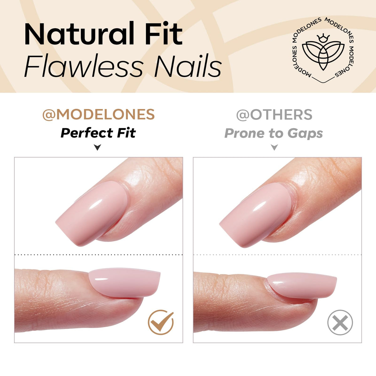 Faux ongles press-on en train d'être appliqués